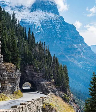 tunnel along road in glacier NP