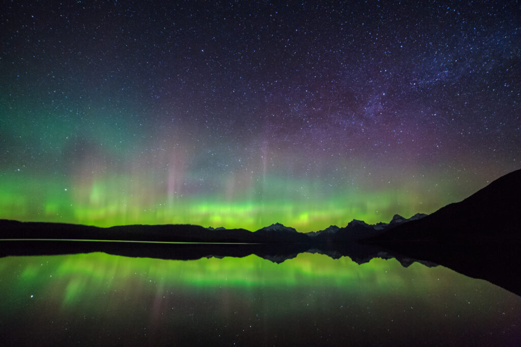 Aurora Borealis at Glacier National Park. Glacier Bear Cabin located inside Glacier National Park is a 2 bedroom 1 bathroom cottage located at Apgar Village, around the corner from Lake McDonald. Great amenities and the perfect location for your Montana visit.