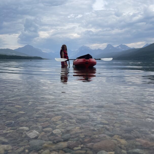 Kayaking at Lake McDonald. Stay at Glacier Bear Condo or Glacier Bear Cabin for your next vacation